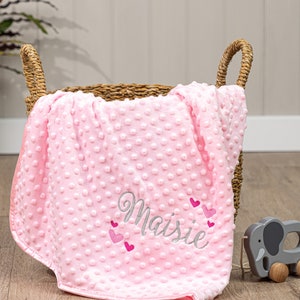 Personalised Baby Girl Hearts Wrap, Pink Grey or White, Soft and Fluffy, Embroidered with any Name