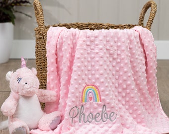 Fascia per bambini personalizzata, regalo per ragazza rosa arcobaleno pastello, ricamo personalizzato, scelta del colore