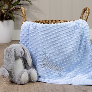 Personalised Baby Boy Blue Wrap, Soft and Fluffy, Embroidered Gift with Stars