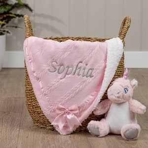 Personalised Bow Baby Swaddle Wrap - 7 Wrap Colours! Choose Font and Embroidery Colour. Optional Personalised Gift Box. Soft Cable Knit