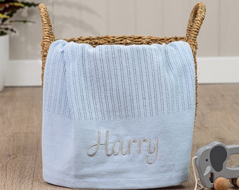 Personalised Cotton Baby Blanket - Choose Blanket Color, Font, and Embroidery Color! Optional Personalised Gift Box. Soft Cotton Fabric