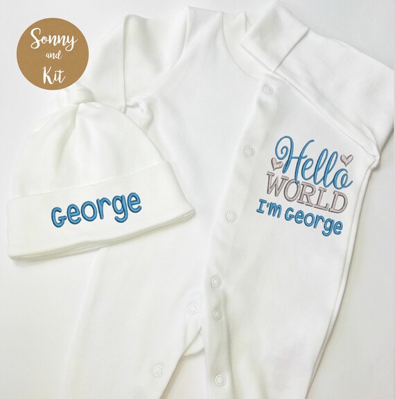 baby boy sleepsuit and hat set