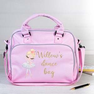 Personalisierte Balletttasche, blonde Ballerina, Glitzerdruck, individuell, rosa Schulranzen, jeder NAME