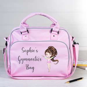 Bolsa de gimnasia personalizada: gimnasta morena, nombre personalizado, regalo perfecto para niños activos