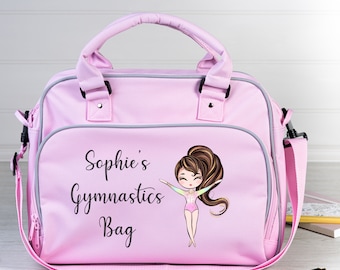 Bolsa de gimnasia personalizada - Gimnasta morena - Nombre personalizado - Regalo perfecto para niños activos