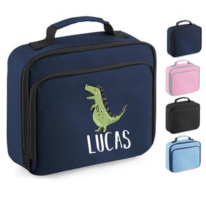 Sac à lunch personnalisé, T Rex Dinosaur Design + ANY NAME, isolé, Choix de la couleur du sac, 203