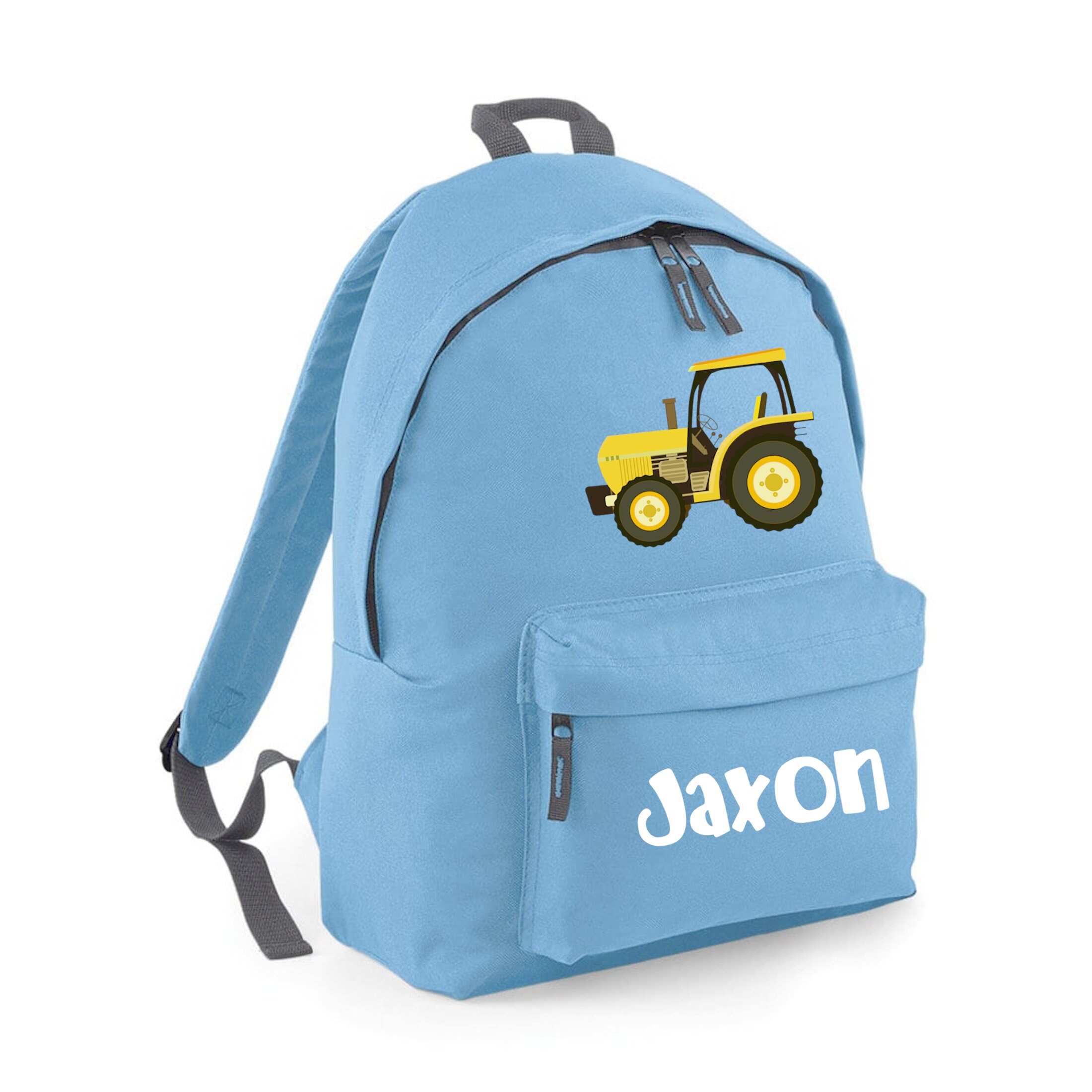 Personalised Backpack School Bag Rucksack Yellow Tractor Any Name Choice of Bag Size and Colour 211