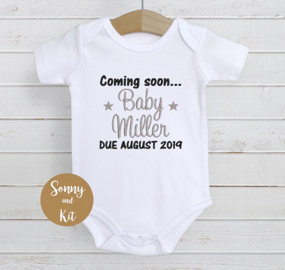Second Ave Cute Personalised Baby Grow Coming Soon Pregnancy Announcement Babygrow Vest Blue Shortsleeve Bodysuit Gift