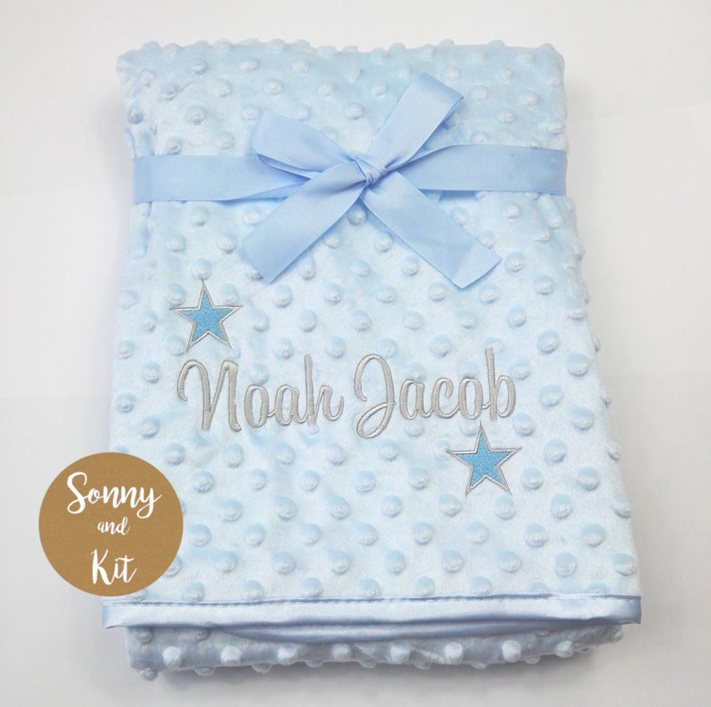 Personalised Baby Boy Blue Blanket, Soft and Fluffy, Embroidered Gift With Stars 