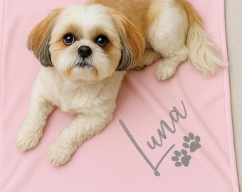 Personalised Dog Blanket, Paw Print Design, Lots of Blanket Colours, Choice of Embroidery Colour
