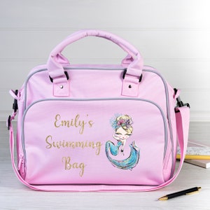 Personalisierte Meerjungfrau Schwimmtasche - Tanz, Gymnastik und mehr - Benutzerdefinierter Name - Perfektes Geschenk für aktive Kinder