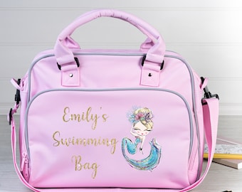 Sac de natation sirène personnalisé - Danse, gymnastique et plus - Nom personnalisé - Cadeau parfait pour les enfants actifs