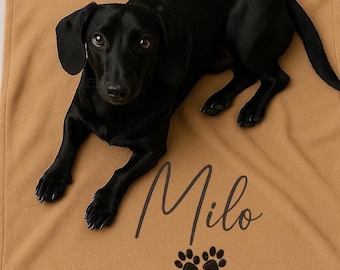 Personalised Dog Blanket, Paw Print Design, Lots of Blanket Colours, Choice of Embroidery Colour