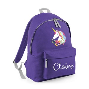 Sac à dos personnalisé Sac à dos d’école, Licorne florale, tout nom, choix de la taille et de la couleur du sac, 115