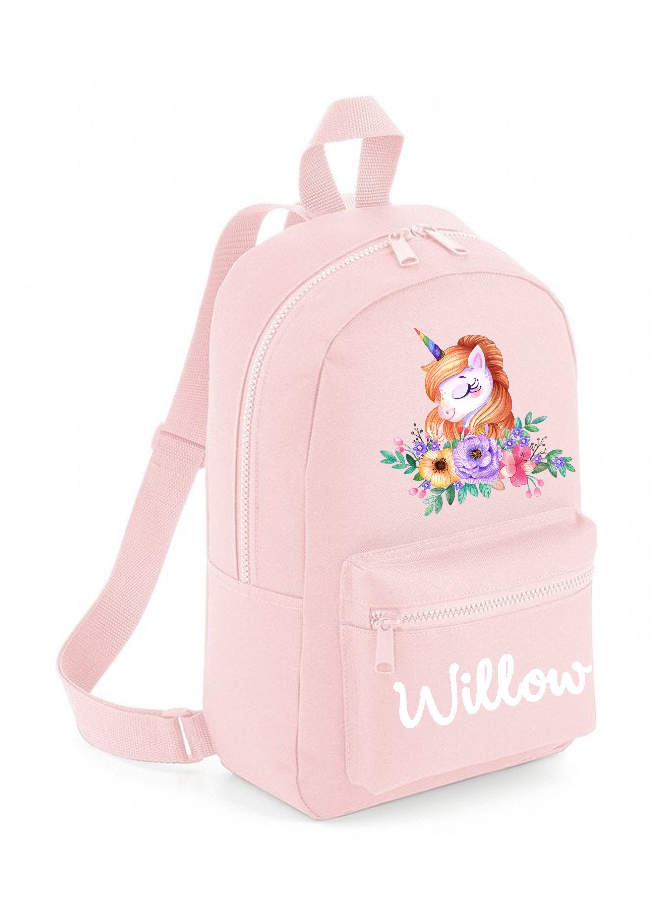 Personalised Backpack School Bag Rucksack Cute Floral Unicorn Design Any Name Choice of Bag Colour 107 Etsy Canada