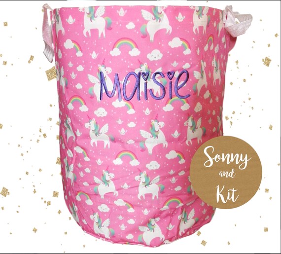 Personalised Rainbow Unicorn Toy Storage Bag Sass And Belle