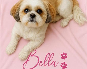 Personalised Dog Blanket, Paw Print Design, Lots of Blanket Colours, Choice of Embroidery Colour