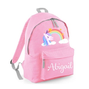 Personalisierter Rucksack Schultasche Rucksack, Regenbogen Einhorn, jeder Name, Auswahl an Taschengröße und Farbe, 103