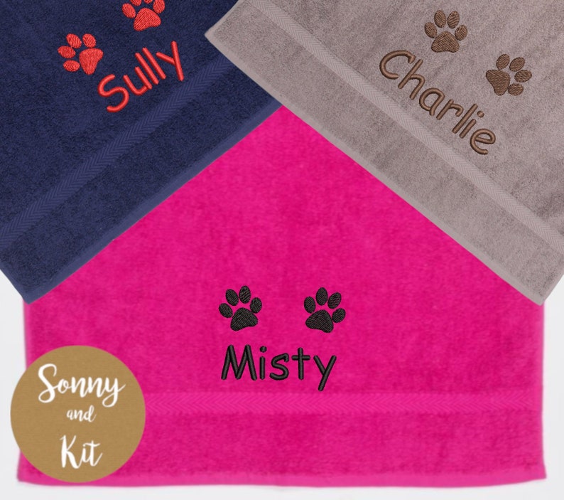 Personalised Dog Towel, Custom Embroidered Dog Gift image 1