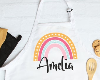 Personalised Boho Rainbow Apron, Adult and Children Sizes, Any Name, Custom Printed, Baking Gift