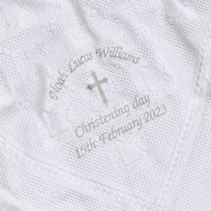 Personalised Christening Baptism Shawl, Choice of Font and Thread Colour, Soft Fabric and Fringed Edges image 2