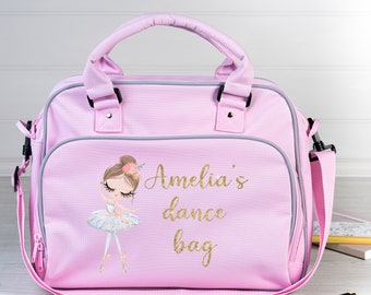 Personalised Ballet Dance Bag, Ballerina, Glitter Print, Customised, Pink Satchel, ANY NAME