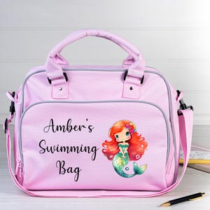 Bolsa de natación personalizada - Sirena pelirroja - Nombre personalizado - Regalo perfecto para niños activos - Cartera rosa