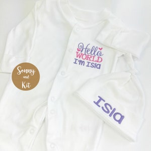 hello world baby sleepsuit