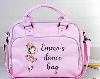 Personalised Ballet Dance Class Bag, Brunette Ballerina, ANY NAME added, Pink Satchel