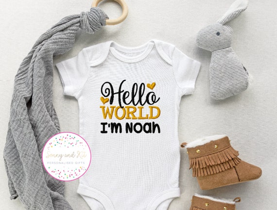 Personalised Baby Announcement Hello World Vest, Gender Neutral