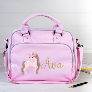Personalisierte Mädchentasche, Pony Bild für Tanz, Gymnastik, Schwimmen und mehr - individueller Name - Perfektes Geschenk für aktive Kinder