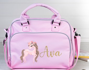 Personalised Girl's Bag, Pony Image for Dance, Gymnastics, Swimming and More - Custom Name - Perfect Gift for Active Kids