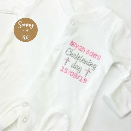 Personalised Christening Baby Boy or Girl Sleepsuit Etsy UK