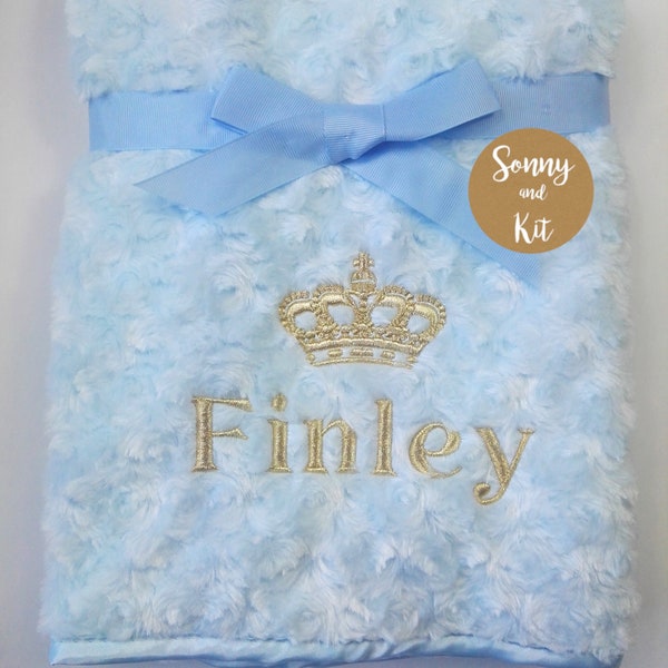 Personalised Baby Swaddle Wrap, Soft and Fluffy Cover, Gold Crown, Prince or Princess, Embroidered Gift
