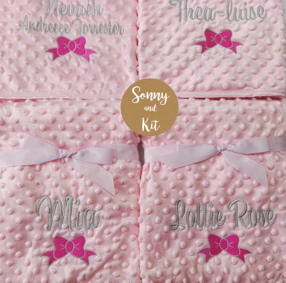 Personalised Embroidered Baby Blanket Boy Girl Heart Footprints Blue Pink