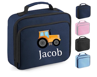 Personalised Lunch Bag, Tractor Design + ANY NAME, Insulated, Choice of Bag Colour, 201