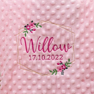 Personalised Baby Swaddle Wrap, Gold Geometric Floral Frame, Pink Blue Grey or White, Soft and Fluffy image 5