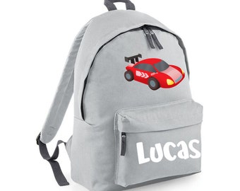 Personalised Backpack School Bag Rucksack, Red F1 Race Car, Any Name, Choice of Bag Size and Colour,  209