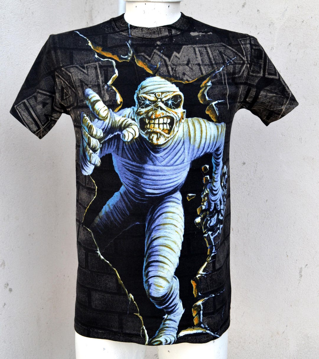 Iron Maiden Shirt Powerslave Sz Small All Over Print Mummy