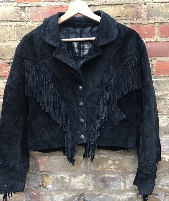 Vintage 80s suede fringe crop jacket western biker