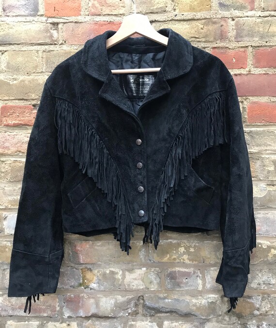 Vintage 80s suede fringe crop jacket western biker