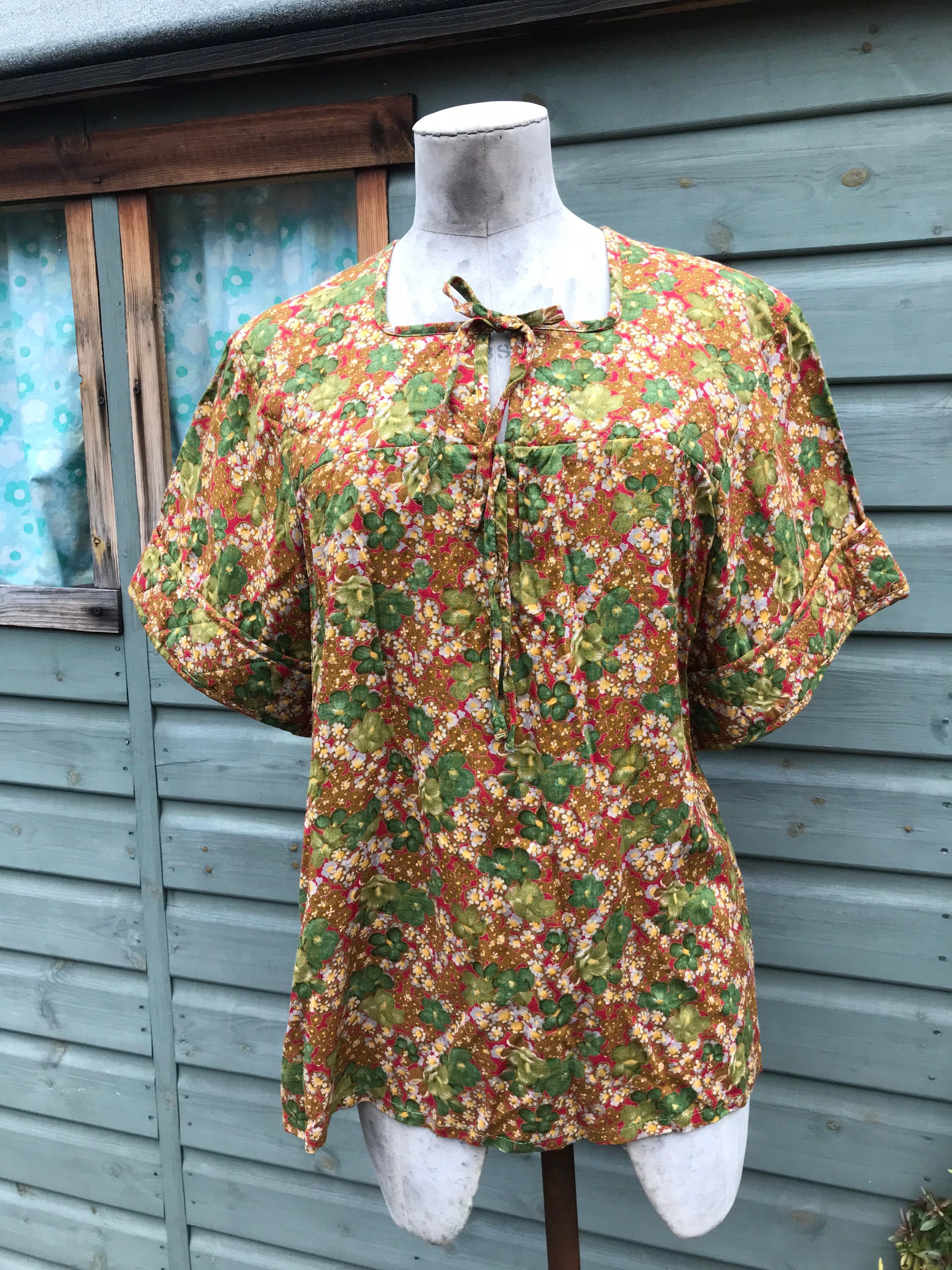 Vintage 70s hippy smock top yoke quilted St Michaels size 12 Etsy