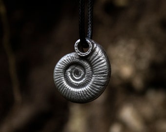 Silver Perisphinctes Ammonite Hand Casted and Handmade Prehistoric Fossil Pewter Necklace Extinct Cephalopod
