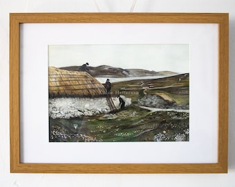 Original "Thatching" Achill Island County Mayo Original Framed Painting