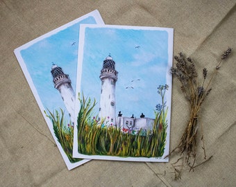 Lighthouse Illustration High Quality A4 Coastal Print