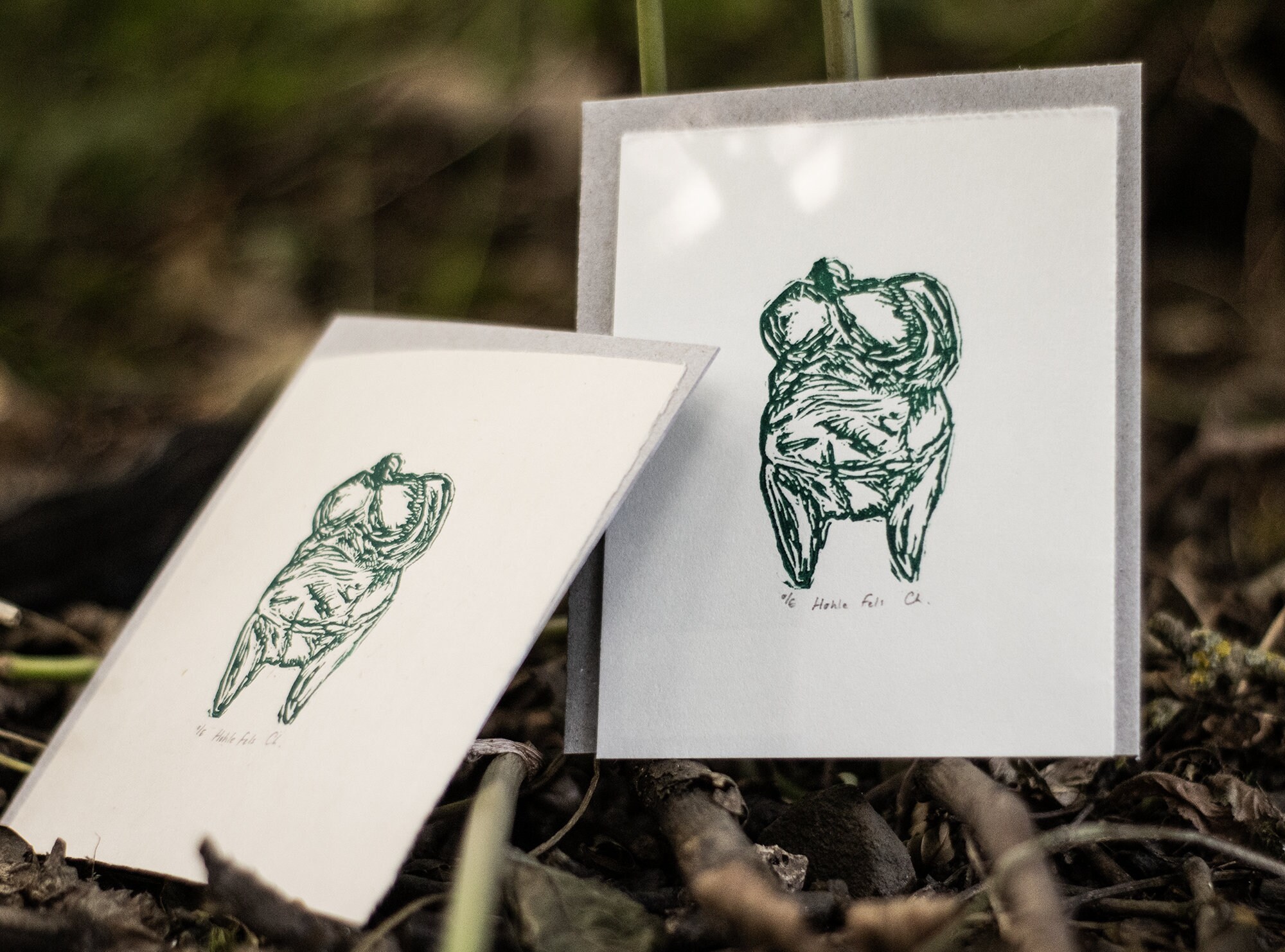 Venus of Hohle Fels Lino Print // Rich Emerald Green Palaeolithic Sculpture Mini Art Print
