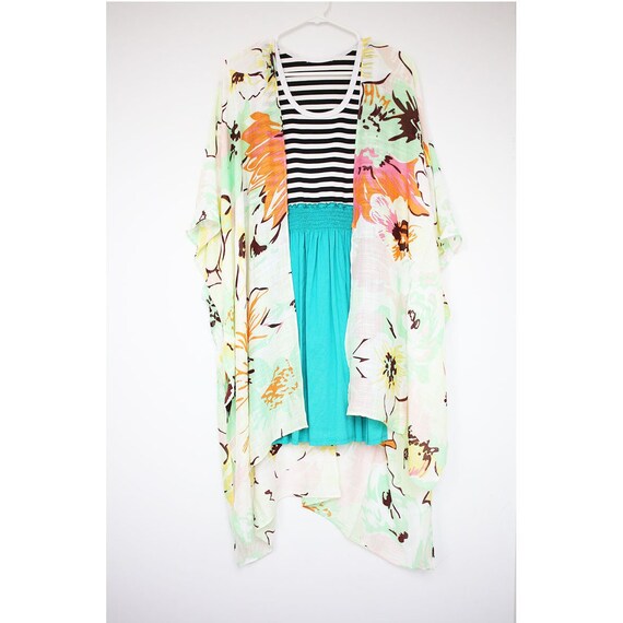 Lime Green Boho Floral Kimono