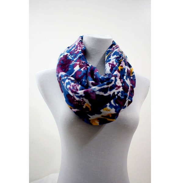 lightweight bohemian loop scarf, for her, for women, boho Hippie scarf, Travel Shawl, Colorful Scarf, Winter Fall Spring Summer, Purple Navy