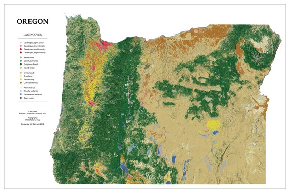 Oregon Landscape wall map | Etsy