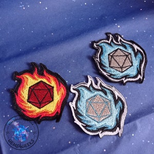 D20 dice Flaming dice SEW ON patch dnd rpg dice embroidered patch DnD Geek patches dice patch for jackets backpack patches polyhedral dice